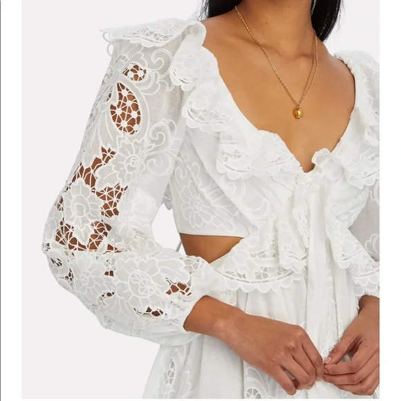 ZIMMERMANN Lulu Ruffled Cut-Out Mini Dress Size AU 2 / US 8 - Picture 3 of 15
